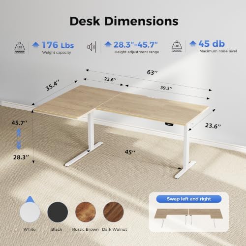 Agilestic 63 * 35 Inch Reversible L Shaped Electric Standing Desk, Maple - Image 3