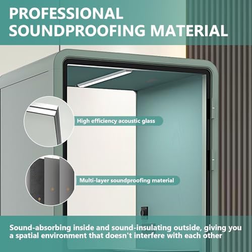 Office Sound Booth with Audio Privacy - Soundproof Recording Booth Includes Green Frame with Curved Corners,Soundproof Room with Light,Steel Plate Structure for Study (42.52IN) - Image 4