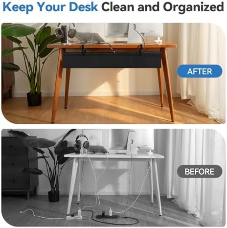 SHUWEI 36" Under Desk Cable Management Tray, Fabric, No-Drill Mount, Black - Image 5