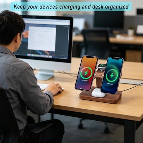 Wood Wireless Charging Station for Apple Devices Dual Wireless Charger - Image 5