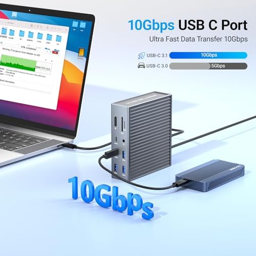 ACASIS USB C Docking Station Dual Monitor, 16-in-1 Laptpop Docking Station with 2* HDMI,VGA,2.5G Ethernet,SD/TF10Gbps USB-C 3.1,3.5mm Audio,PD100W,USBC Hub for Dell/Lenovo/HP/ThinkPad (Sliver) - Image 3