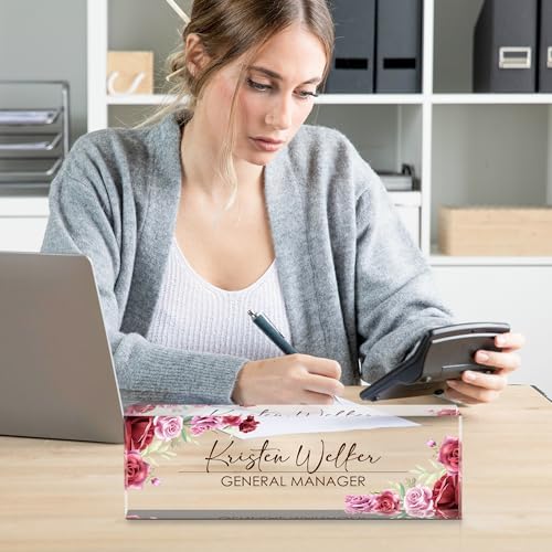 Personalized Name Plate for Desk, Custom Desk Name Plate, Acrylic Name Plate Office Desk Accessories, Personalized Office Gifts for Coworkers Teachers, Employee Appreciation Gifts (A-Rose) - Image 6