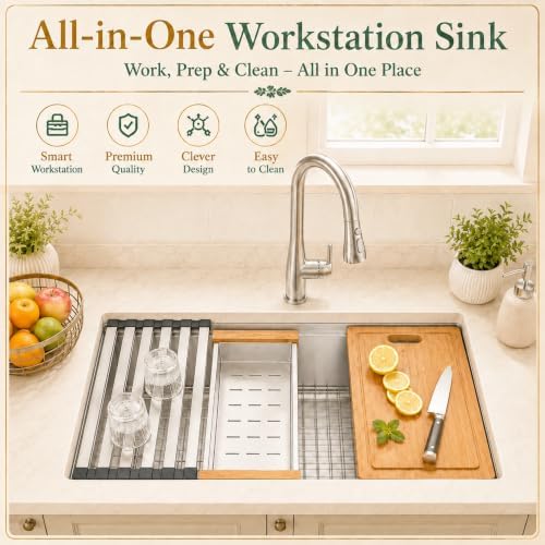 28" X 18" Undermount Kitchen Sink Offset Drain with Workstation - Image 2