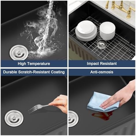 Lordear 33 Inch Black Fireclay Farmhouse Sink Workstation Fluted Reversible - Image 5