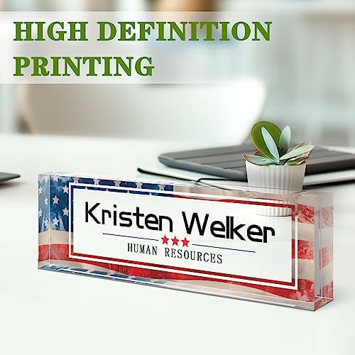 Gowellly Office Desk Name Plate Personalized - Custom Acrylic Name Plates for Desk - Employee Appreciation Gifts - Office Gifts for Teacher,Boss,Nurse,Lawyer,Women Office (Vintage Flag) - Image 4