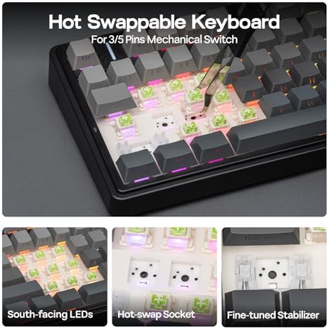 EPOMAKER x Aula F75 Gasket Mechanical Keyboard, 75% Wireless Hot Swappable Gaming Keyboard with Five-Layer Padding&Knob, BT/2.4GHz/USB-C, RGB (Black Gradient, LEOBOG Reaper Switch) - Image 5