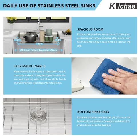 Kichae 32 Undermount Kitchen Sink 16 Gauge Stainless Steel ADA Compliant - Image 4