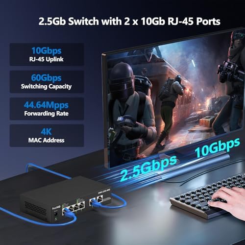 10Gb RJ-45 Ethernet Network Switch Web Managed, 2 x 10Gb RJ45 Ports, 4 x 2.5Gb Base-T Ports | Multi Gigabit Switch 1G / 2.5G | 60G Bandwidth | Fanless Metal Internet Switch for Wireless AP, NAS, PC - Image 2
