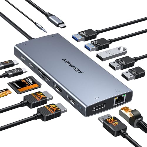 USB C Docking Station Dual Monitor, ABIWAZY 15 in 1 Laptop Docking Station by ABIWAZY
