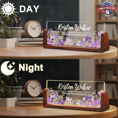 Custom Name Plate for Desk with LED Walnut Frame, Office Desk Decor - Image 3