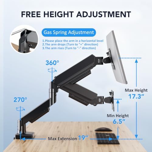 Dual Monitor Stand, Adjustable Monitor Desk Mount for 17″–32″ Computer Screens, Full Motion VESA 75x75/100x100 with C-Clamp & Grommet Aluminum Base, Each Arm Holds 4.4 to 20 lbs AX09DB201 - Image 5