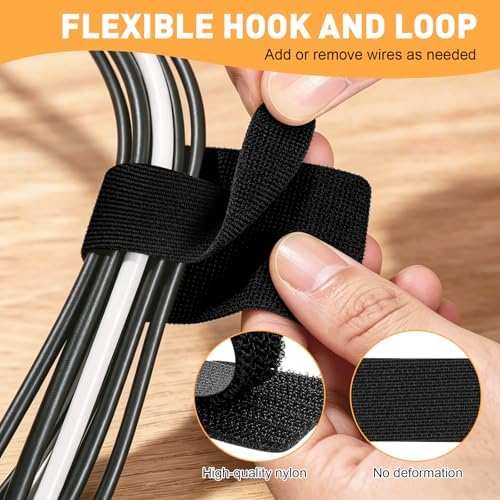 200pcs Hook and Loop Cable Straps,Under Desk Cable Management,Adjustable Cord Organizer for Desk Home Office Organization (Black) - Image 3