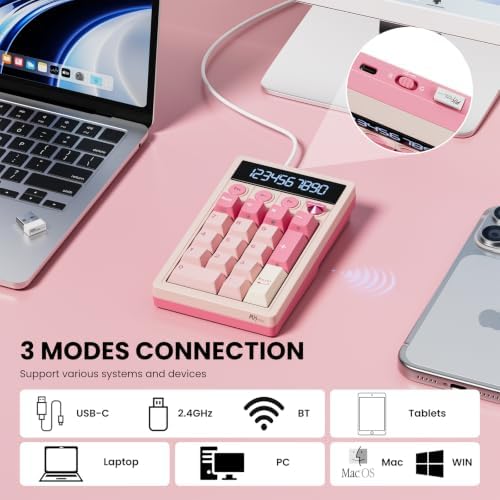 RK ROYAL KLUDGE M20 Wireless Number Pad, Mechanical Numpad with LCD Display, PC Numpad & Calculator Modes, Programmable Numeric Keypad, Bluetooth/2.4G/Wired, RGB Hot-Swappable for Win/Mac - Image 2