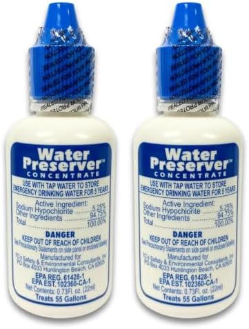 Water Preserver for 55 Gallon Water Tank 2 Pack - Made in USA - Purifies Drinking Water for 5 Years - for Emergency Storage, Rain Collection, Survival Kit, Hurricane & Earthquake by GreenGoods