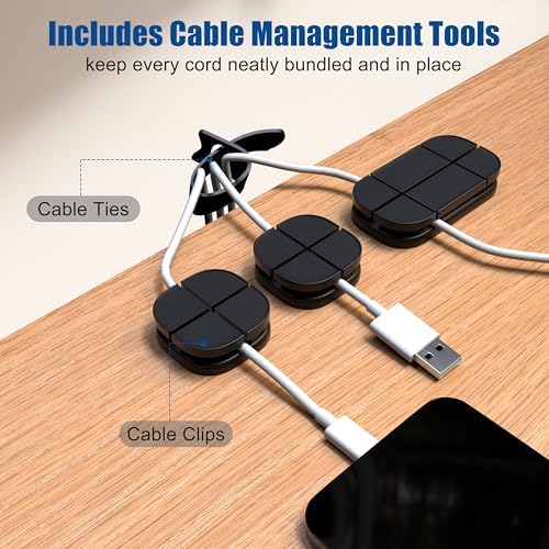 2 Pack 17" Under Desk Cable Management Tray, Metal Wire Management Standing Desk Cord Organizer Power Strip Holder with Cable Ties and Clips for Home Office, Black - Image 5