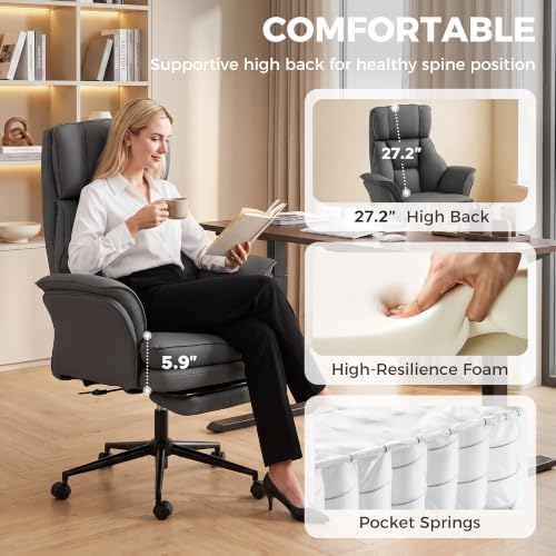 HOMCOM Cross Legged Office Chair Comfy with Foot Rest Flip-up Armrests Gray - Image 4