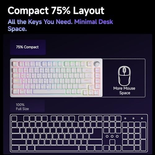 DIERYA DK81E 75% Mechanical Gaming Keyboard, Hot-Swappable, Wired, White - Image 7