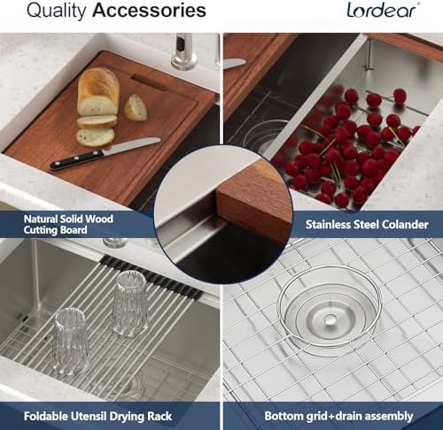 Lordear 25 Inch Undermount Kitchen Sink Workstation 25x19x10 16 Gauge Stainless Steel Single Bowl Round Corner Kitchen Sinks - Image 6