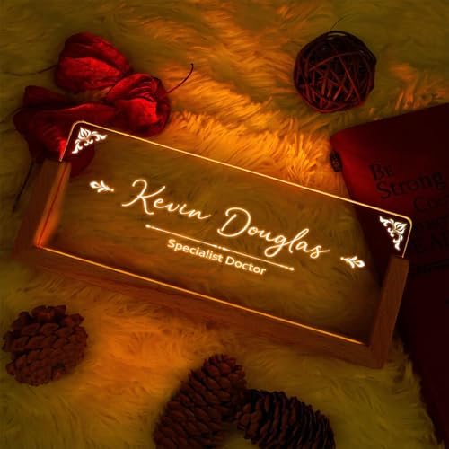 Custom Name Plate for Desk with Light Up Acrylic & Wooden Base - Personalized Office Sign for Teacher, Boss, Coworker - Employee Appreciation Gift for Educators Professionals - Image 2