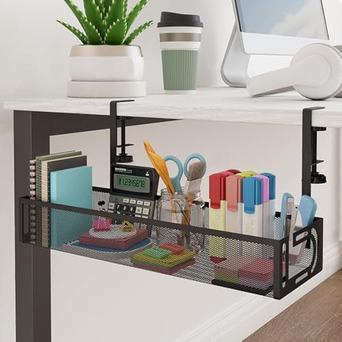 No-Drill Under Desk Cable Management Tray - Tool-Free Installation with Dual Silicone Pads | No Adhesive, No Magnets, No Residue | Heavy-Duty Steel Construction for Wood & Glass Desktops (Black) - Image 4