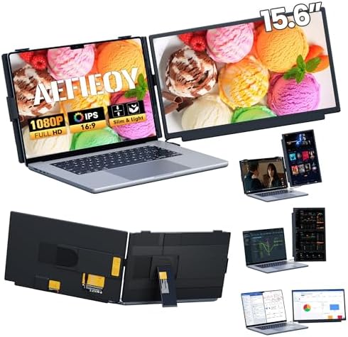 Upgraded Laptop Screen Extender, 15.6”Ultra-Thin Dual Portable Monitor with 1080P FHD IPS, Detachable & 4-in-1 Modes, USB-C/HDMI Plug-Play Monitor Extender for Mac/Win/Android, Fits 13-17" Laptops by Unknown