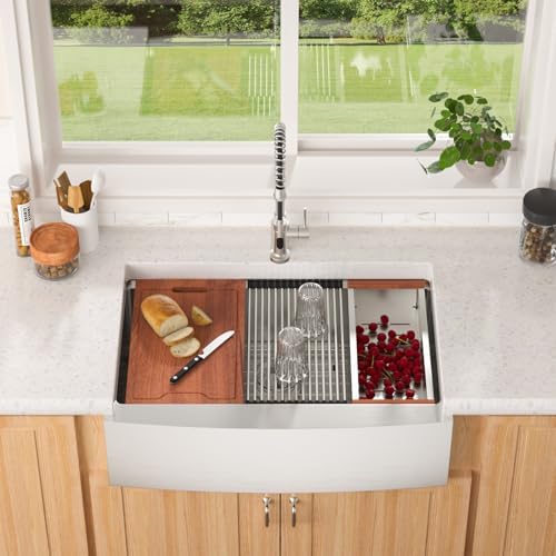 Lordear 30 Kitchen Sink Apron Front 30X22 Inch Farmhouse Sink Workstation 16 Gauge Stainless Steel Single Bowl Handmade Kitchen Farm Sinks Basin, 9" Apron Height - Image 2