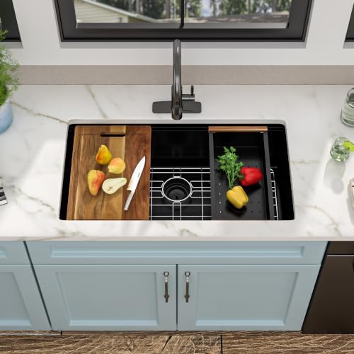 30" x 19" Undermount Matte Black Workstation Kitchen Sink - Image 4