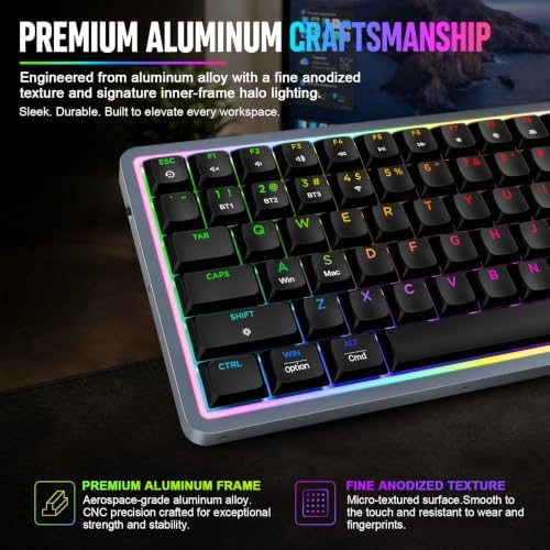 Air75 Low Profile Wireless Mechanical Keyboard, 75% Aluminum Frame, Hot Swappable, PBT Keycaps, RGB Backlit, Bluetooth/2.4GHz/USB-C, Gaming Keyboard with Web Driver for Mac Windows (Black) - Image 5