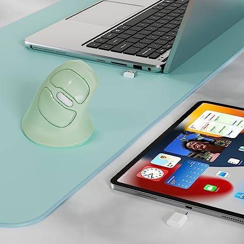 MicroPack Ergonomic Vertical Wireless Mouse, Silent Cordless Mouse with USB-A & Type-C Receiver, 800/1200/1600 DPI, 6 Buttons, Reduces Wrist Strain for Windows, Mac, PC & Laptop Green - Image 7