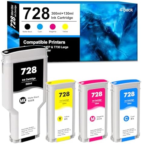 728 Ink Cartridge Replacement for DesignJet T830 MFP DesignJet T730 Large Format Plotter Printers 130ML 4 Pack by Aulay