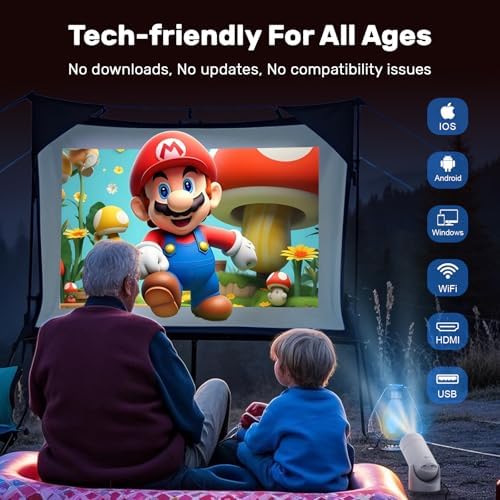 Upgraded Fire-Resistant Mini Projector with WiFi & Bluetooth , Portable Projector 4K Support, Auto Keystone & 180° Rotatable, Body for iPhone/Android/TV Stick/HDMI, Smart Proyector for Home Outdoor - Image 3