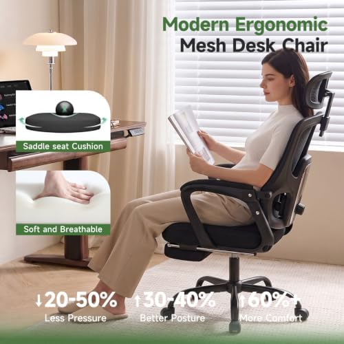 Ergonomic Office Chair with Footrest, 90-145° Reclining Desk Chair - Image 6