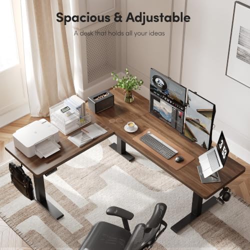 FEZIBO Triple Motors 25mm Tabletop L Shaped Standing Desk, 75" X 63" Electric Standing Gaming Desk Adjustable Height, Corner Stand up Desk with Splice Board, Black Frame/Black Walnut Top - Image 3