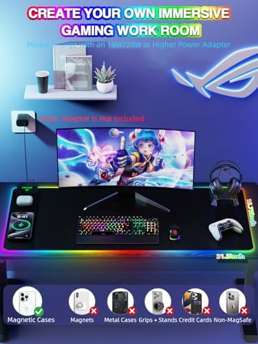 Mouse Pad with 15W Magnetic Wireless Charging, RGB Mousepad for Desk Mat, XXL Desk Pad with 11 Colors 5 Modes, Home Office Keyboard Pad Waterproof Non-Slip for PC Gaming - Image 3