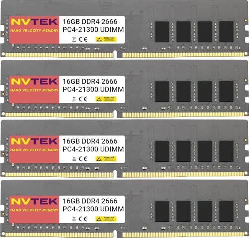 64GB (4X16GB) DDR4 2666MHz PC4-21300 UDIMM 2Rx8 1.2V CL19 288-PIN Non-ECC Unbuffered Desktop PC Computer Memory KIT by NVTEK