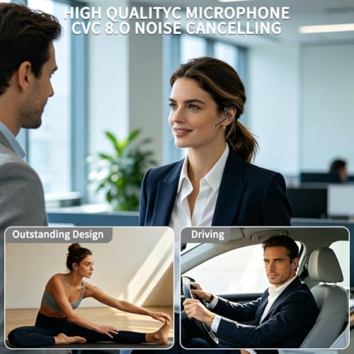 Hsility Bluetooth Headset for Work V6.1 Business Earbud with 500 mAh Charging Case，100Hrs Talk Time Dual Noise Cancel Wireless Earpiece,CVC8.0 Noise Cancelling Wireless Earbud for Trucker/Home/Office - Image 2