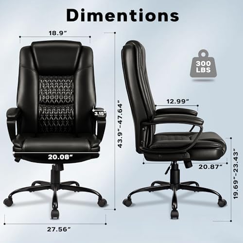 Executive Office Chair, High Back Ergonomic Desk Chair with Lumbar Support, Adjustable Big and Tall Computer Chair, 360° Swivel, PU Leather, Black - Image 3