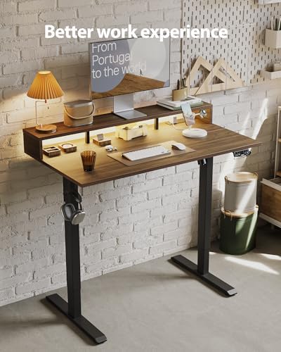 Agilestic 48 * 24 Inch Electric Standing Desk with Shelf & Led, Dark Walnut - Image 4