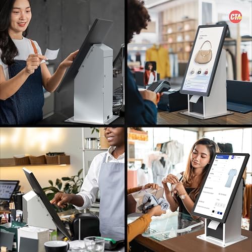 Self Service Kiosk POS Stand - CTA POS Kiosk with CPU & Printer Compartments for Digital Signage Displays TV's & Monitors up to 33 Pounds - for Restaurants, Retail & Business - White - (ADD-SSKPCW) - Image 7