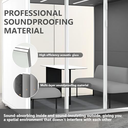 Office Sound Booth with Audio Privacy - Portable Soundproof Booth Includes White Frame with Curved Corners,Soundproof Room with Light,Fans, Magnetic Door Lock for Negotiation Room (70.08IN) - Image 4