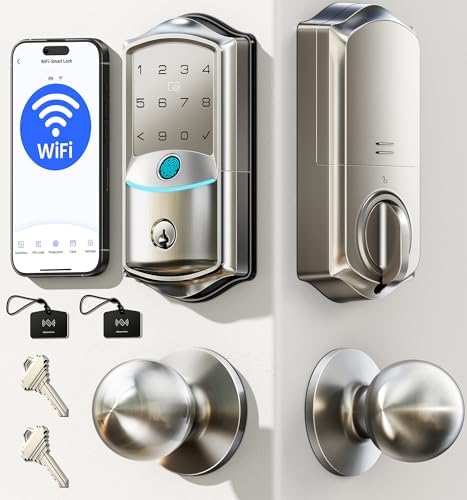 Veise VE027-K WiFi Smart Deadbolt Locks with 2 Knobs Set, Satin Nickel by Veise