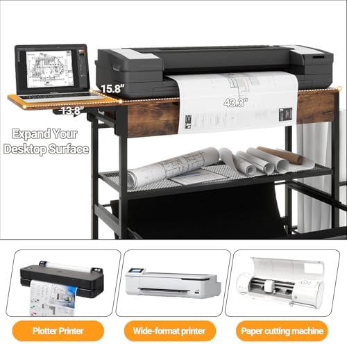 Natwind Wide Format Printer Stand,Plotter Table with Laptop Station,Retro - Image 4