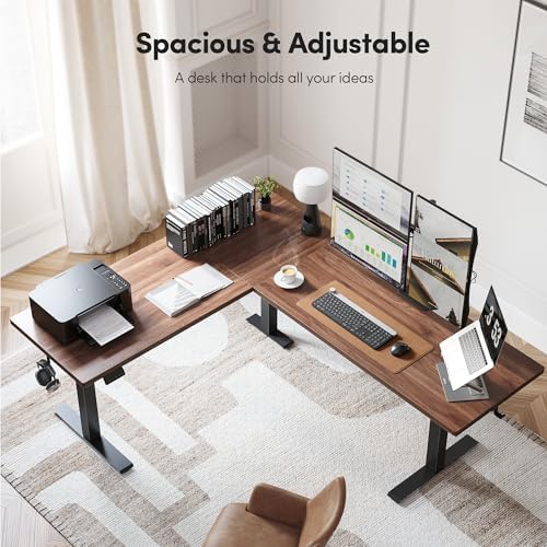 Cubiker Reversible L Shaped Standing Desk - 63 x 55 Inch Electric Adjustable Height Corner Standing Desk, Ergonomic Sit Stand Up Table with 3 Memory Buttons, Splice Board for Home Office, Black Walnut - Image 3