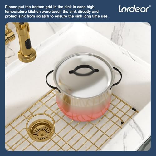Lordear 28 Inch White Granite Composite Kitchen Sink Workstation 28x19 White Undermount Quartz Sinks Under Counter Single Bowl Sink with Classic Gold Accessories - Image 6