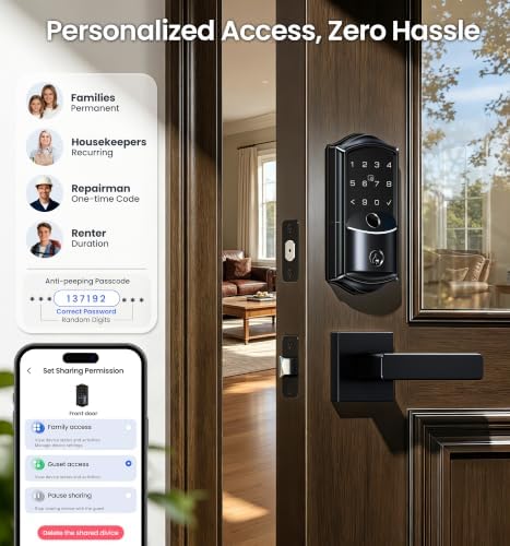Veise VE027-L WiFi Smart Lock with Handles Set for Front Door, Matte Black - Image 5