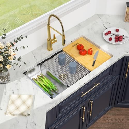 Kichae 32 White Granite Composite Undermount Kitchen Sink Deep Workstation - Image 2