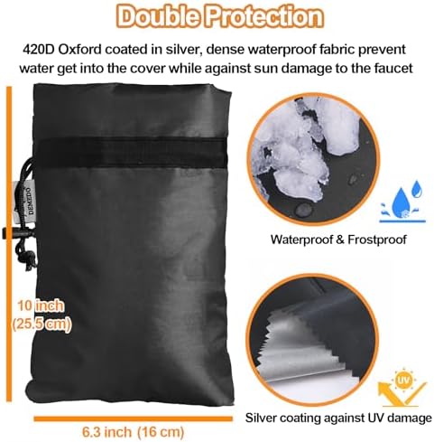 Enlarge Outdoor Faucet Cover for Winter Freeze Protection, 3M Thinsulate, 10”H x 6.3”W Hose Bib Covers for Wall Taps Outside, Waterproof & Frost Free Insulated Spigot Cover, 2 Pcs Faucet Socks - Black - Image 4
