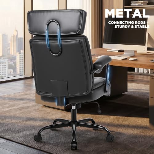 Executive Office Chair Ergonomic, Leather Desk Chair Comfy High Back, Black - Image 6