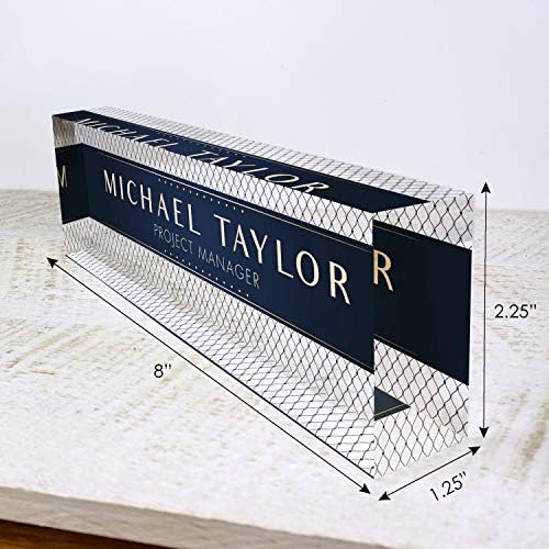 Artblox Office Desk Name Plate Personalized | Custom Name Plates for Desks | Net Shape Design On Clear Acrylic Glass | Office Desk Decor - (8" x 2.5") - Image 3