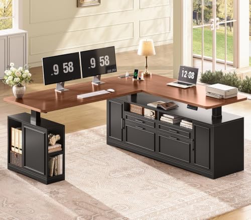 SEDETA Farmhouse L Shaped Executive Electric Standing Desk with 4 Drawers by SEDETA